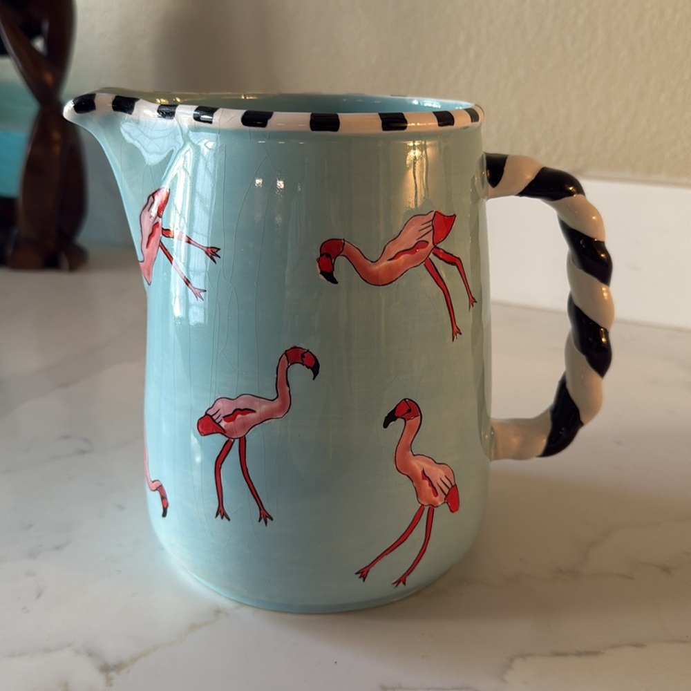 Vintage (2002) Patricia DuPont Handpainted Decorative Pitcher Flamingo - Picture 3 of 8